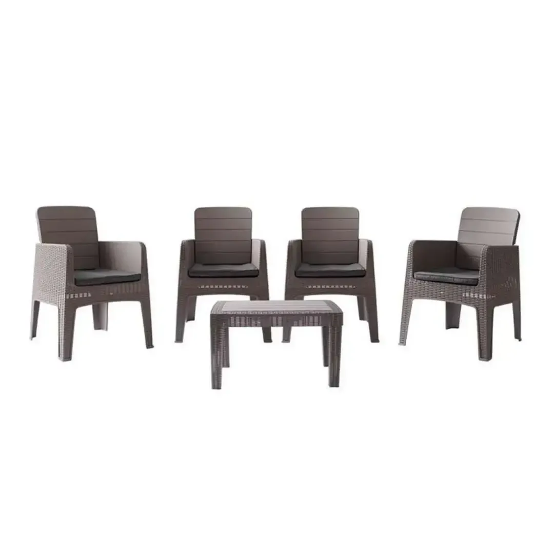 Salon de Jardin 4 Places SOFPINCE Marichel Effet Rotin avec Coussins & Table Basse Incluse
